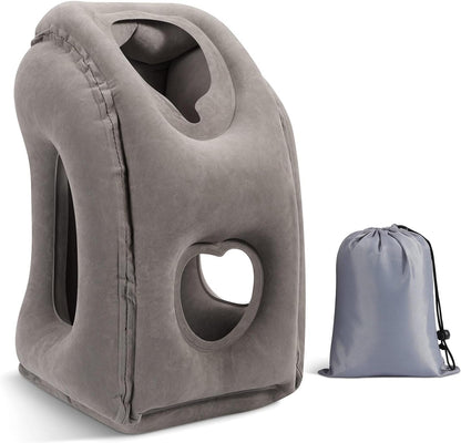 Inflatable Travel Pillow, Neck Pillow with Storage Bag, Gray