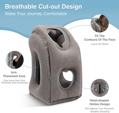 Inflatable Travel Pillow, Neck Pillow with Storage Bag, Gray