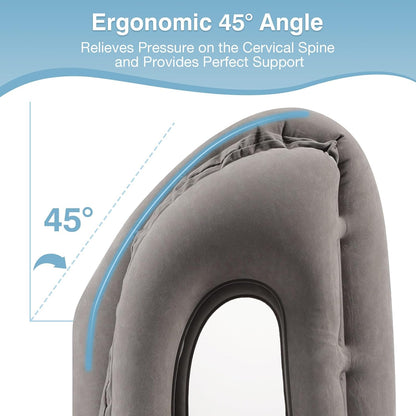 Inflatable Travel Pillow, Neck Pillow with Storage Bag, Gray