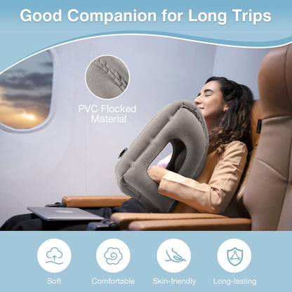 Inflatable Travel Pillow, Neck Pillow with Storage Bag, Gray