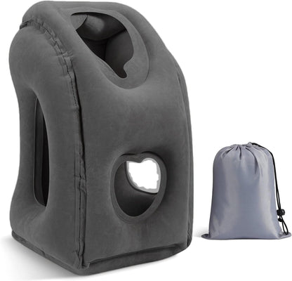 Inflatable Travel Pillow, Neck Pillow with Storage Bag, Gray