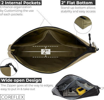 COREFLEX Premium Tool Pouch Zipper Bag, Small Tool Bag, Multipurpose Storage pouch, Heavy duty Flat Bottom Tool bag with YKK Zipper (Large 12inch)