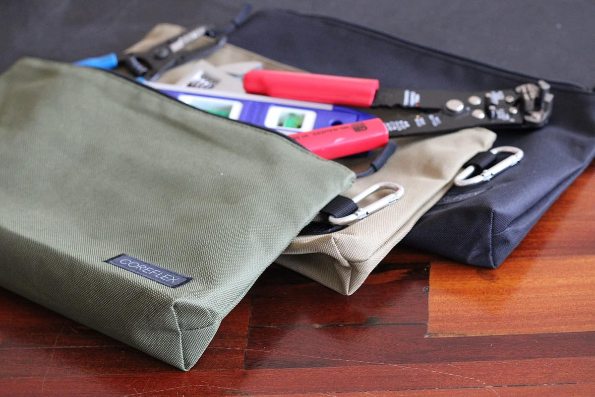 COREFLEX Premium Tool Pouch Zipper Bag, Small Tool Bag, Multipurpose Storage pouch, Heavy duty Flat Bottom Tool bag with YKK Zipper (Large 12inch)