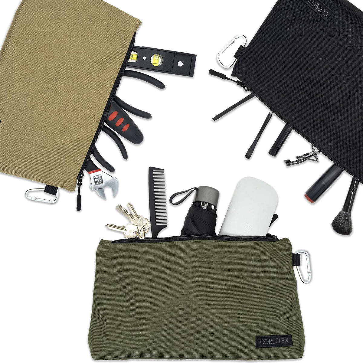 COREFLEX Premium Tool Pouch Zipper Bag, Small Tool Bag, Multipurpose Storage pouch, Heavy duty Flat Bottom Tool bag with YKK Zipper (Large 12inch)