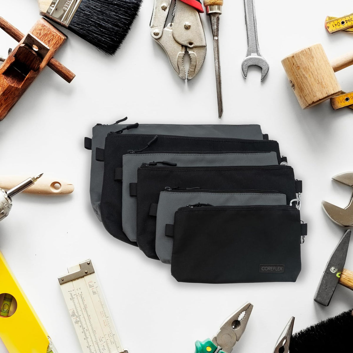 COREFLEX Premium Tool Pouch Zipper Bag, Small Tool Bag, Multipurpose Storage pouch, Heavy duty Flat Bottom Tool bag with YKK Zipper (Large 12inch)