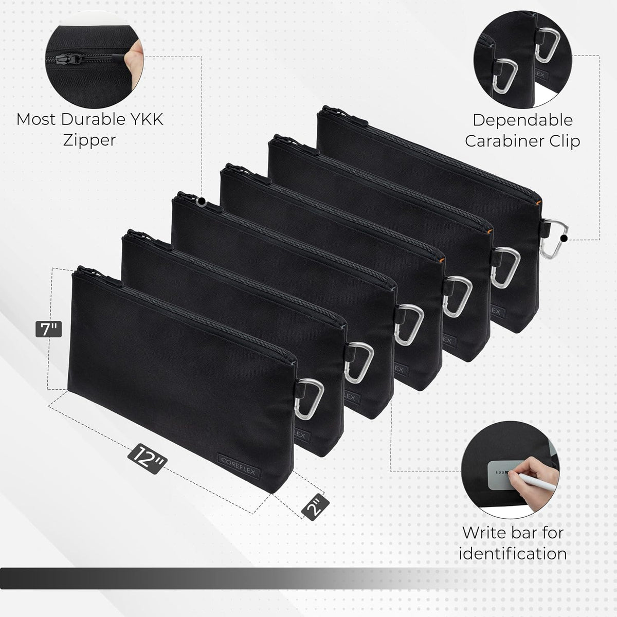 COREFLEX Premium Tool Pouch Zipper Bag, Small Tool Bag, Multipurpose Storage pouch, Heavy duty Flat Bottom Tool bag with YKK Zipper (Large 12inch)
