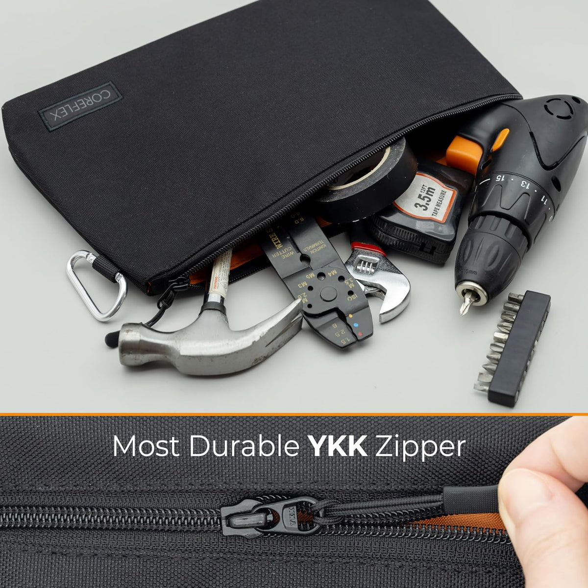 COREFLEX Premium Tool Pouch Zipper Bag, Small Tool Bag, Multipurpose Storage pouch, Heavy duty Flat Bottom Tool bag with YKK Zipper (Large 12inch)