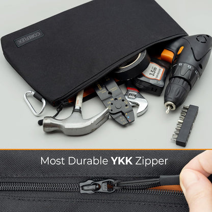 COREFLEX Premium Tool Pouch Zipper Bag, Small Tool Bag, Multipurpose Storage pouch, Heavy duty Flat Bottom Tool bag with YKK Zipper (Large 12inch)