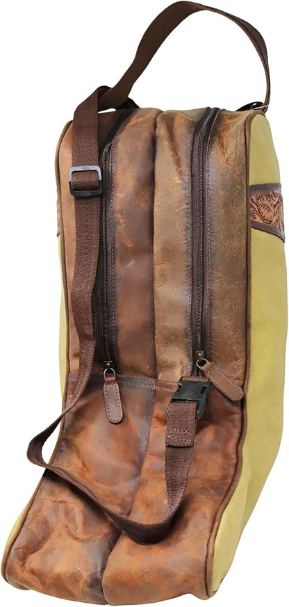 Western Waxed Canvas Leather Travel Carry Storage Boot Bag Waterproof 30SK02
