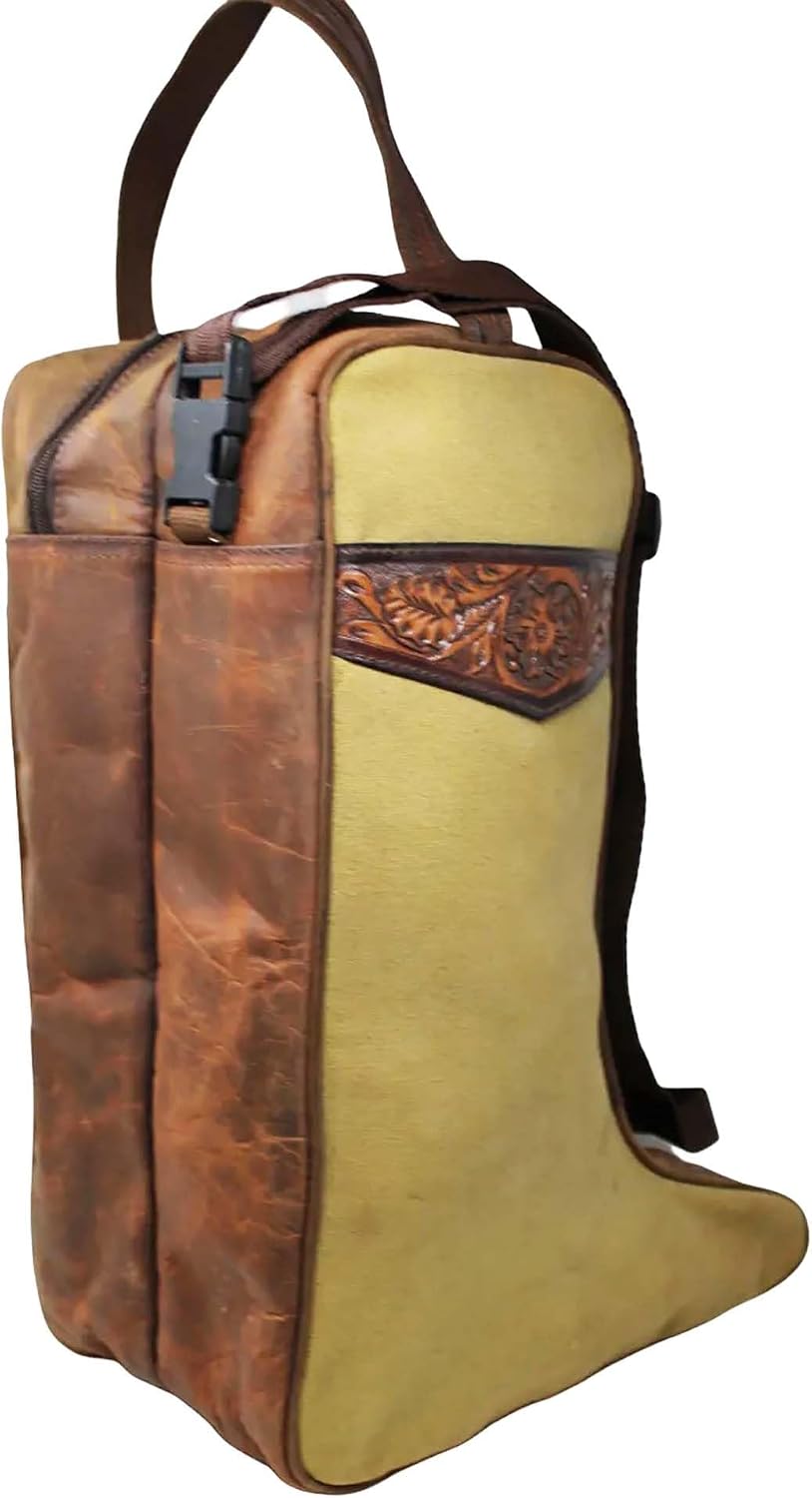 Western Waxed Canvas Leather Travel Carry Storage Boot Bag Waterproof 30SK02