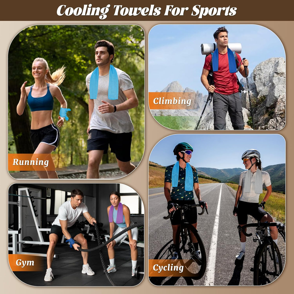 4 Pack Cooling Towels, Soft Breathable Cooling Towels for Neck and Face