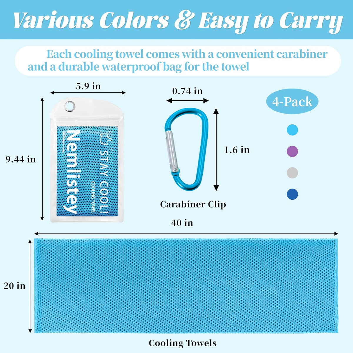 4 Pack Cooling Towels, Soft Breathable Cooling Towels for Neck and Face
