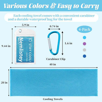 4 Pack Cooling Towels, Soft Breathable Cooling Towels for Neck and Face