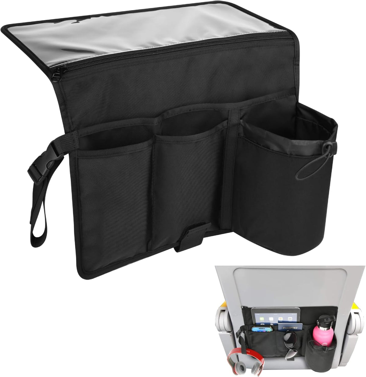 Airplane Seatback Organizer Flight Travel Essentials Seat Back Storage Bag Airline Seat Hanging Pockets for Tablet, Magazines, Phone and Water Bottle | Keep Personal Items Clean & Organized