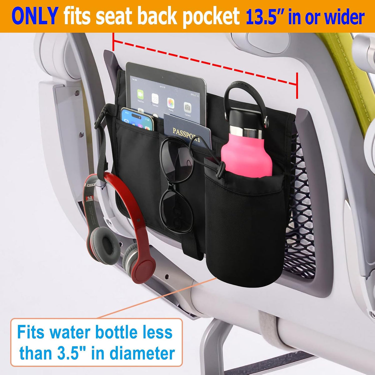 Airplane Seatback Organizer Flight Travel Essentials Seat Back Storage Bag Airline Seat Hanging Pockets for Tablet, Magazines, Phone and Water Bottle | Keep Personal Items Clean & Organized