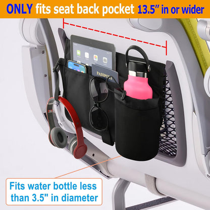 Airplane Seatback Organizer Flight Travel Essentials Seat Back Storage Bag Airline Seat Hanging Pockets for Tablet, Magazines, Phone and Water Bottle | Keep Personal Items Clean & Organized