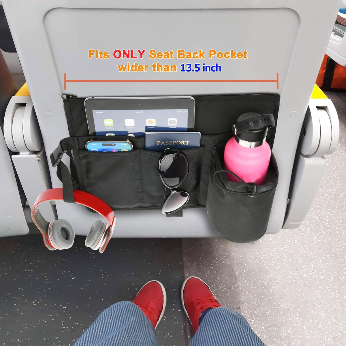 Airplane Seatback Organizer Flight Travel Essentials Seat Back Storage Bag Airline Seat Hanging Pockets for Tablet, Magazines, Phone and Water Bottle | Keep Personal Items Clean & Organized