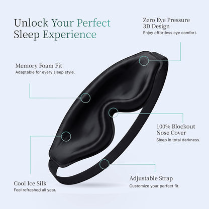 3D Sleep Mask for Men, 100% Blackout Eye Mask for Sleep, Ice Silk Lightweight Sleeping Mask for Side Sleepers, Soft Breathable Blindfold Perfect for Travel & Deep Sleep