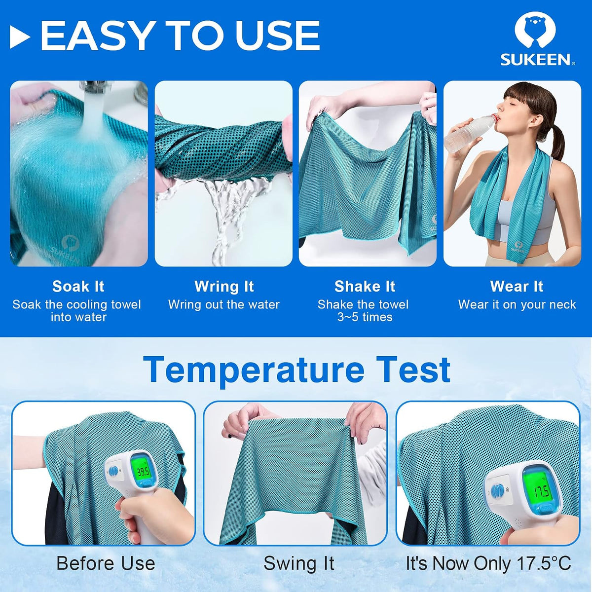 4 Pack Cooling Towels (40"x 12"), Cooling Neck Wraps, Soft Ice Towel