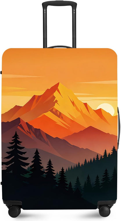 Retro Mountain Landscape Sunset Travel Luggage Cover -Stretchable Airplane Suitcase Protector Sleeve,Universal Washable Fit for 20-22 Inch Checked Baggage,Water Resistant Durable Luggage Protector - Colors A