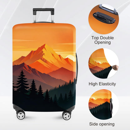 Retro Mountain Landscape Sunset Travel Luggage Cover -Stretchable Airplane Suitcase Protector Sleeve,Universal Washable Fit for 20-22 Inch Checked Baggage,Water Resistant Durable Luggage Protector - Colors A