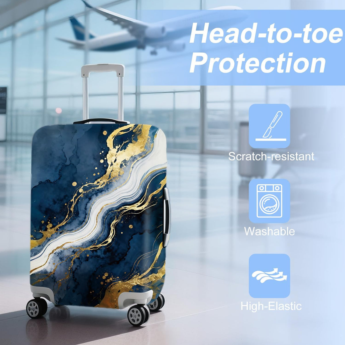 Retro Mountain Landscape Sunset Travel Luggage Cover -Stretchable Airplane Suitcase Protector Sleeve,Universal Washable Fit for 20-22 Inch Checked Baggage,Water Resistant Durable Luggage Protector - Colors A