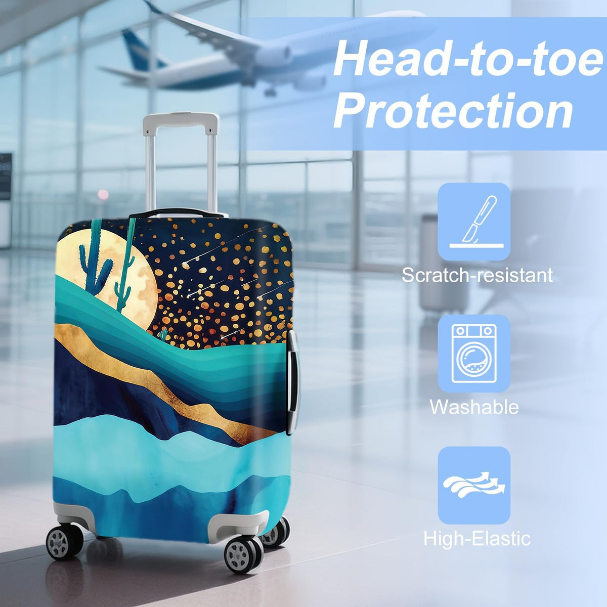 Retro Mountain Landscape Sunset Travel Luggage Cover -Stretchable Airplane Suitcase Protector Sleeve,Universal Washable Fit for 20-22 Inch Checked Baggage,Water Resistant Durable Luggage Protector - Colors A