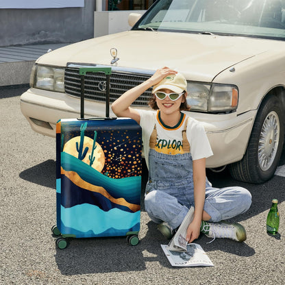 Retro Mountain Landscape Sunset Travel Luggage Cover -Stretchable Airplane Suitcase Protector Sleeve,Universal Washable Fit for 20-22 Inch Checked Baggage,Water Resistant Durable Luggage Protector - Colors A