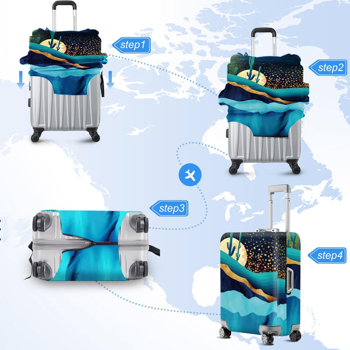Retro Mountain Landscape Sunset Travel Luggage Cover -Stretchable Airplane Suitcase Protector Sleeve,Universal Washable Fit for 20-22 Inch Checked Baggage,Water Resistant Durable Luggage Protector - Colors A