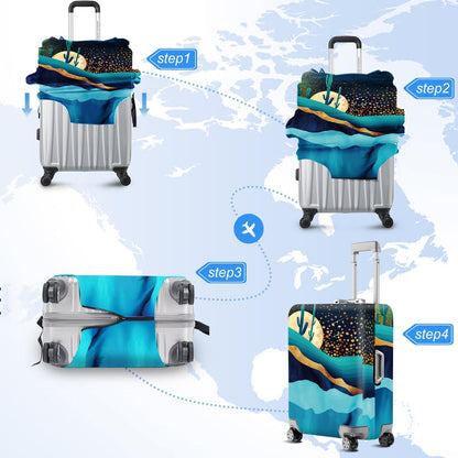 Retro Mountain Landscape Sunset Travel Luggage Cover -Stretchable Airplane Suitcase Protector Sleeve,Universal Washable Fit for 20-22 Inch Checked Baggage,Water Resistant Durable Luggage Protector - Colors A