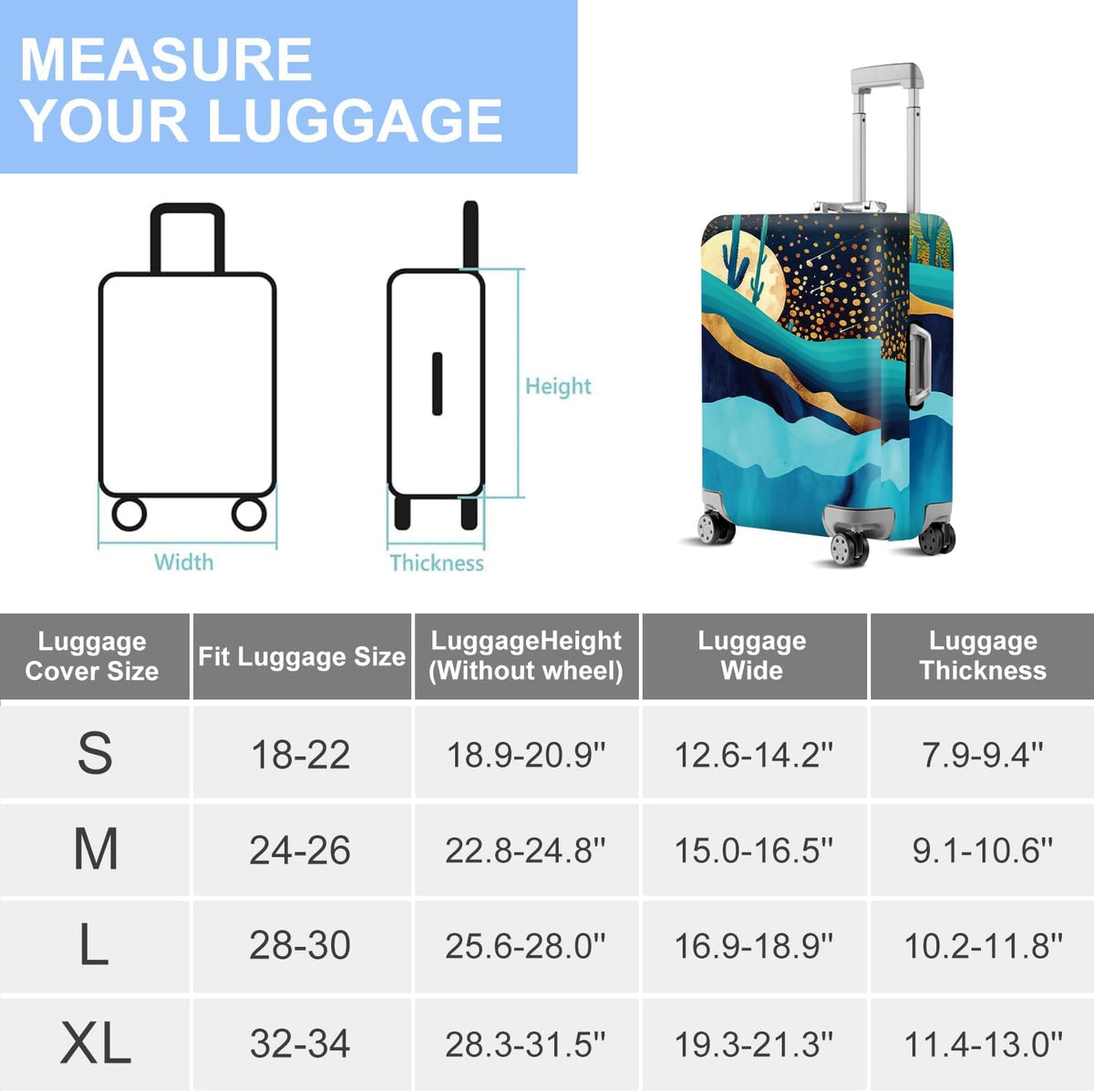 Retro Mountain Landscape Sunset Travel Luggage Cover -Stretchable Airplane Suitcase Protector Sleeve,Universal Washable Fit for 20-22 Inch Checked Baggage,Water Resistant Durable Luggage Protector - Colors A