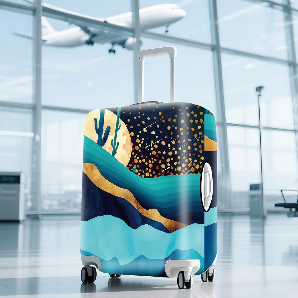 Retro Mountain Landscape Sunset Travel Luggage Cover -Stretchable Airplane Suitcase Protector Sleeve,Universal Washable Fit for 20-22 Inch Checked Baggage,Water Resistant Durable Luggage Protector - Colors A