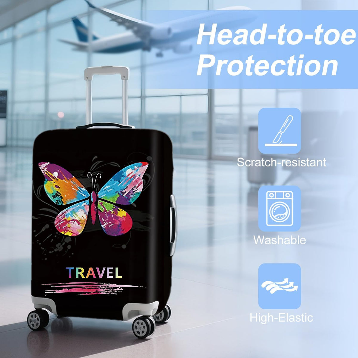 Retro Mountain Landscape Sunset Travel Luggage Cover -Stretchable Airplane Suitcase Protector Sleeve,Universal Washable Fit for 20-22 Inch Checked Baggage,Water Resistant Durable Luggage Protector - Colors A