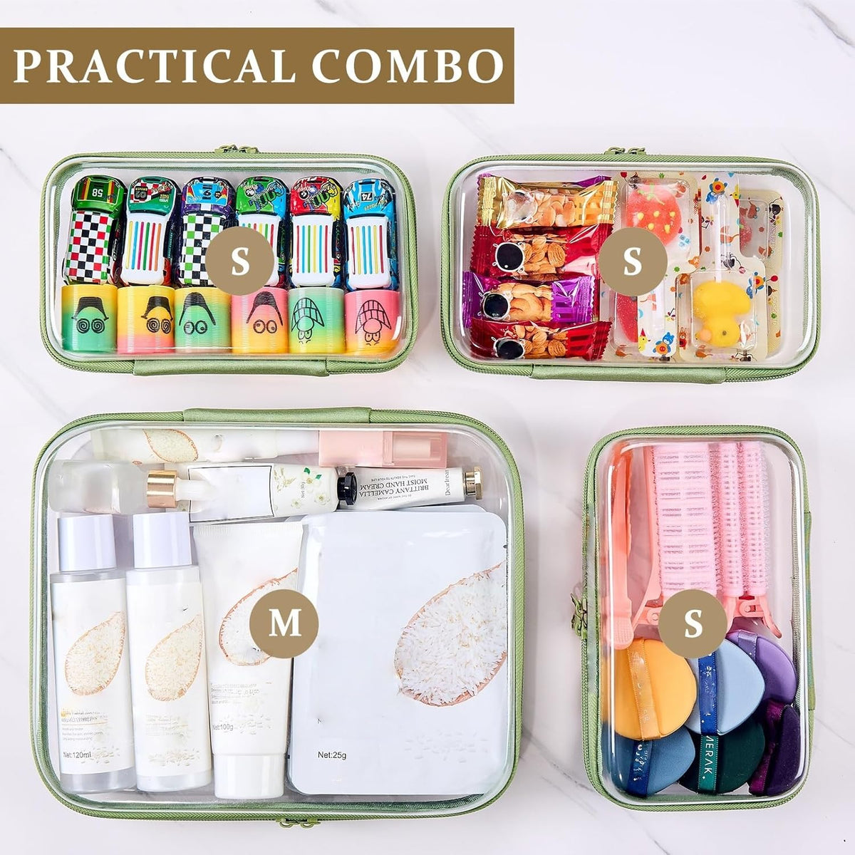 4 pcs Clear Zipper Pouches,Hard Shell Zipper Case,Toiletry Bag for Travel