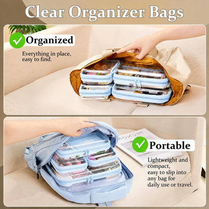 4 pcs Clear Zipper Pouches,Hard Shell Zipper Case,Toiletry Bag for Travel