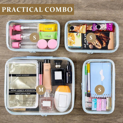 4 pcs Clear Zipper Pouches,Hard Shell Zipper Case,Toiletry Bag for Travel