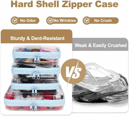 4 pcs Clear Zipper Pouches,Hard Shell Zipper Case,Toiletry Bag for Travel