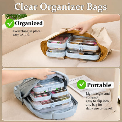 4 pcs Clear Zipper Pouches,Hard Shell Zipper Case,Toiletry Bag for Travel