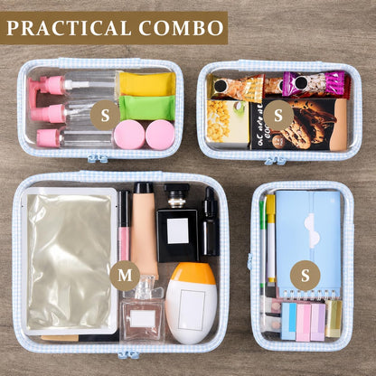 4 pcs Clear Zipper Pouches,Hard Shell Zipper Case,Toiletry Bag for Travel