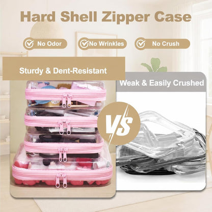 4 pcs Clear Zipper Pouches,Hard Shell Zipper Case,Toiletry Bag for Travel