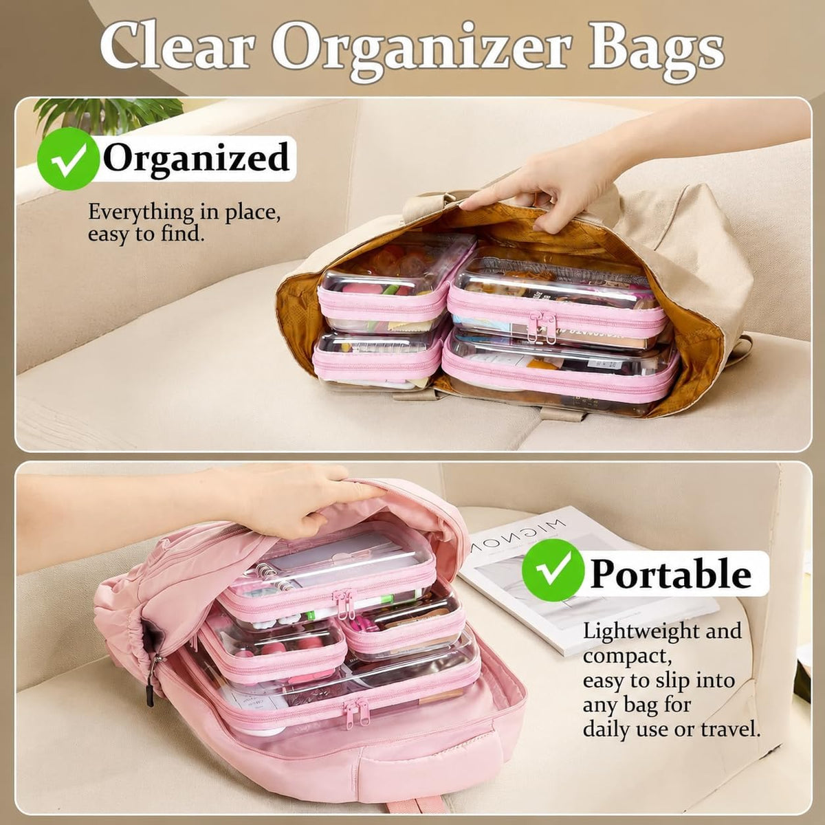 4 pcs Clear Zipper Pouches,Hard Shell Zipper Case,Toiletry Bag for Travel