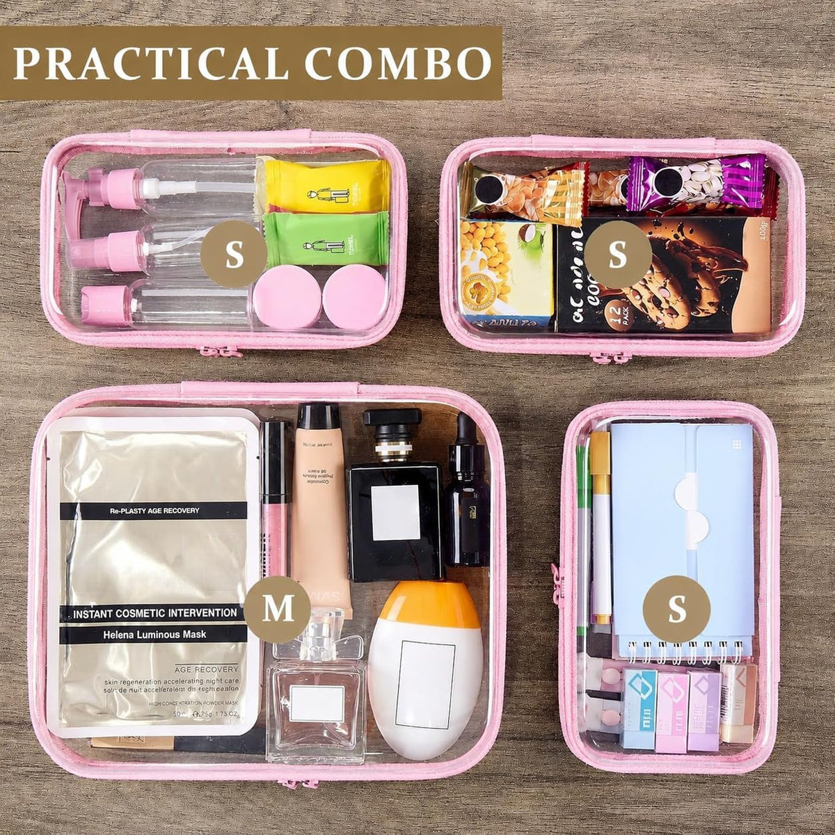 4 pcs Clear Zipper Pouches,Hard Shell Zipper Case,Toiletry Bag for Travel