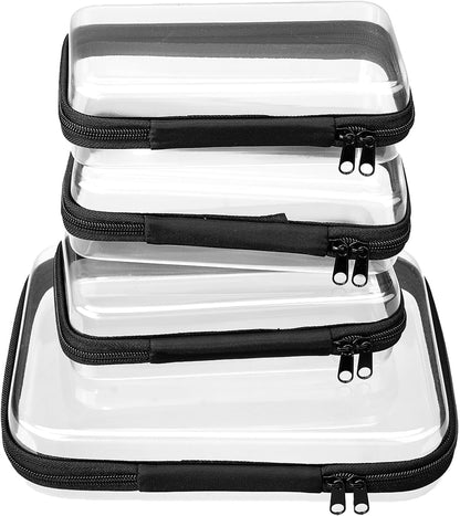 4 pcs Clear Zipper Pouches,Hard Shell Zipper Case,Toiletry Bag for Travel