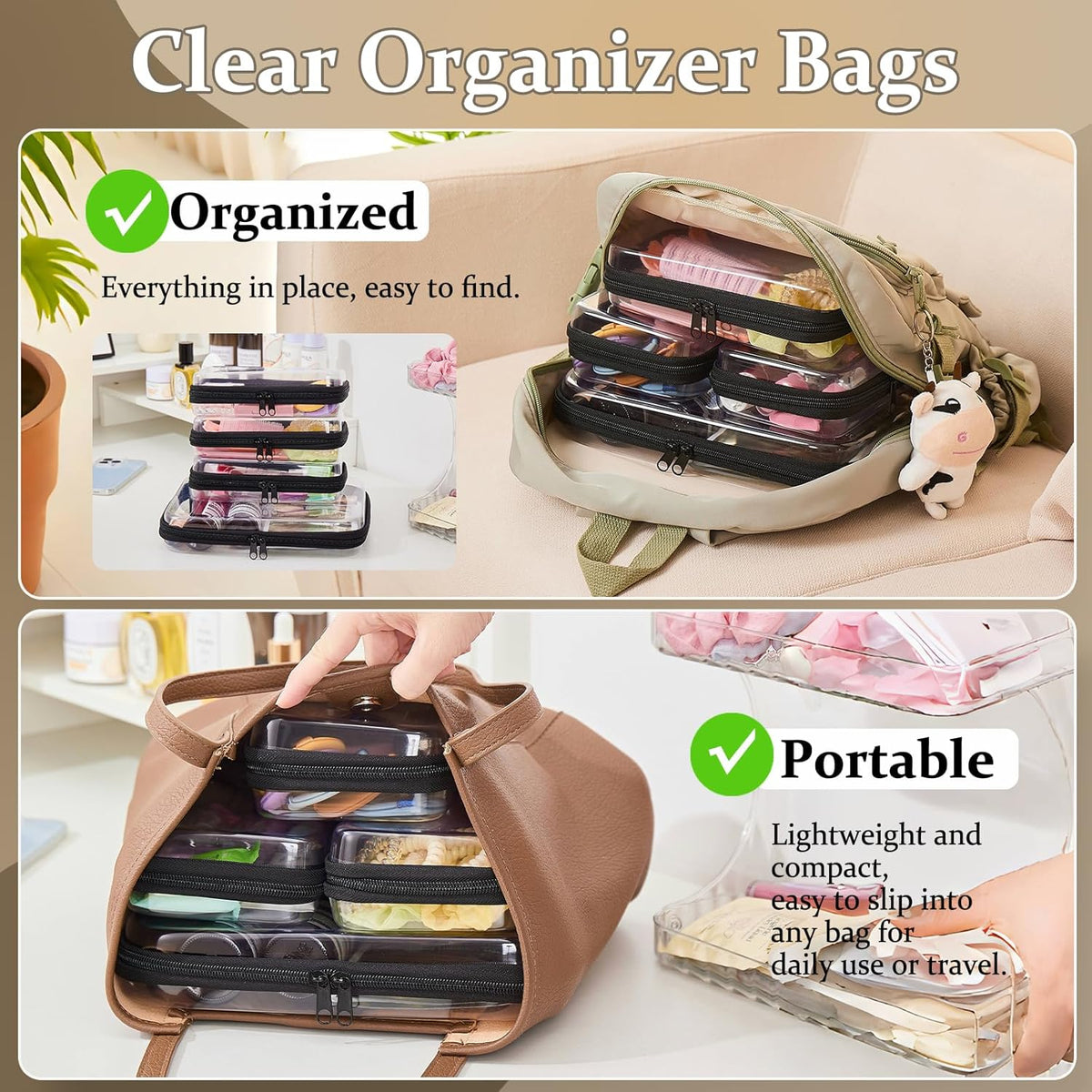4 pcs Clear Zipper Pouches,Hard Shell Zipper Case,Toiletry Bag for Travel