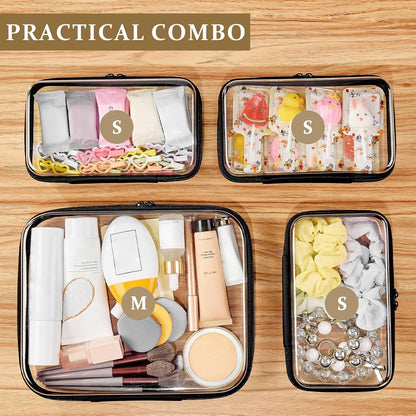 4 pcs Clear Zipper Pouches,Hard Shell Zipper Case,Toiletry Bag for Travel