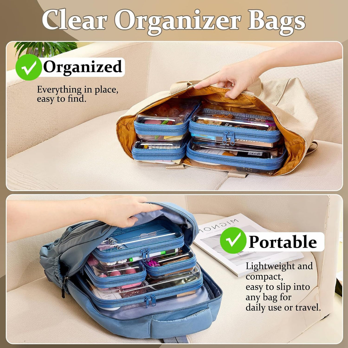 4 pcs Clear Zipper Pouches,Hard Shell Zipper Case,Toiletry Bag for Travel