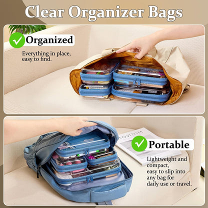 4 pcs Clear Zipper Pouches,Hard Shell Zipper Case,Toiletry Bag for Travel