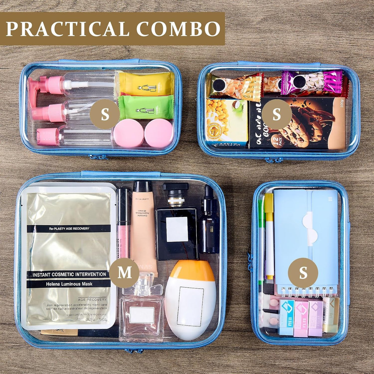 4 pcs Clear Zipper Pouches,Hard Shell Zipper Case,Toiletry Bag for Travel