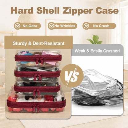 4 pcs Clear Zipper Pouches,Hard Shell Zipper Case,Toiletry Bag for Travel