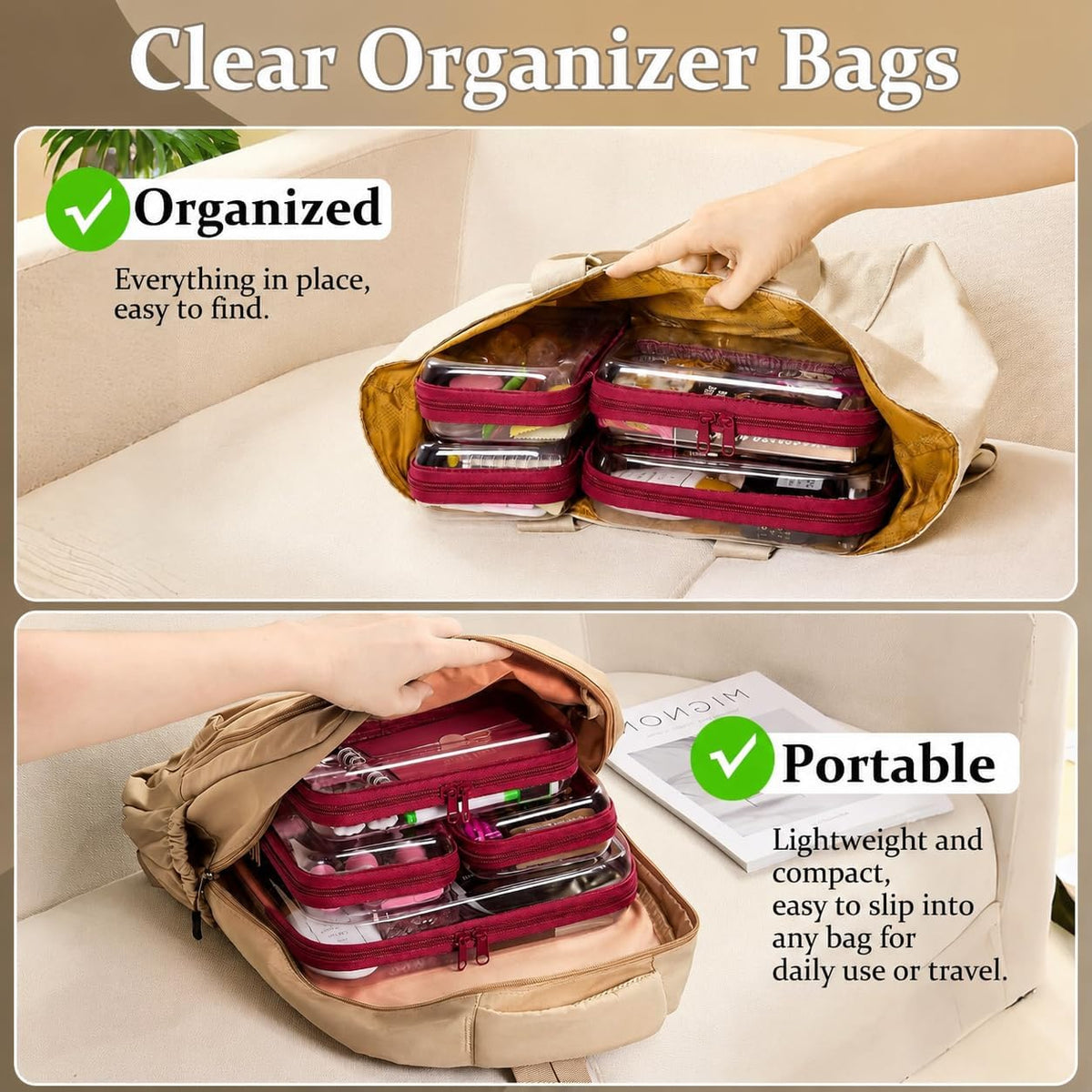 4 pcs Clear Zipper Pouches,Hard Shell Zipper Case,Toiletry Bag for Travel